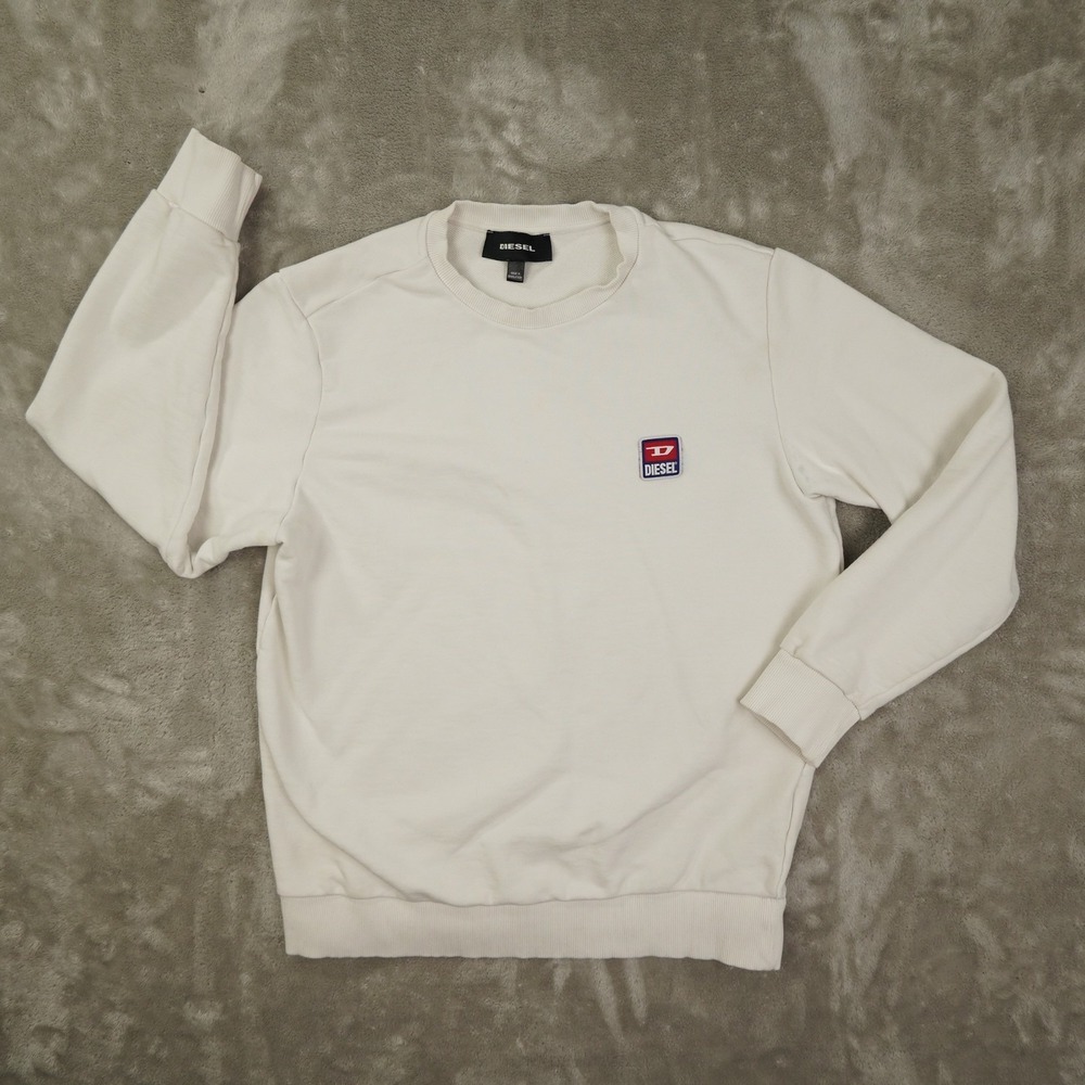 Diesel Crew Neck Long Sleeve Sweatshirt White Embroidered Logo Men's Medium